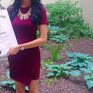 Asymmetric maroon dress